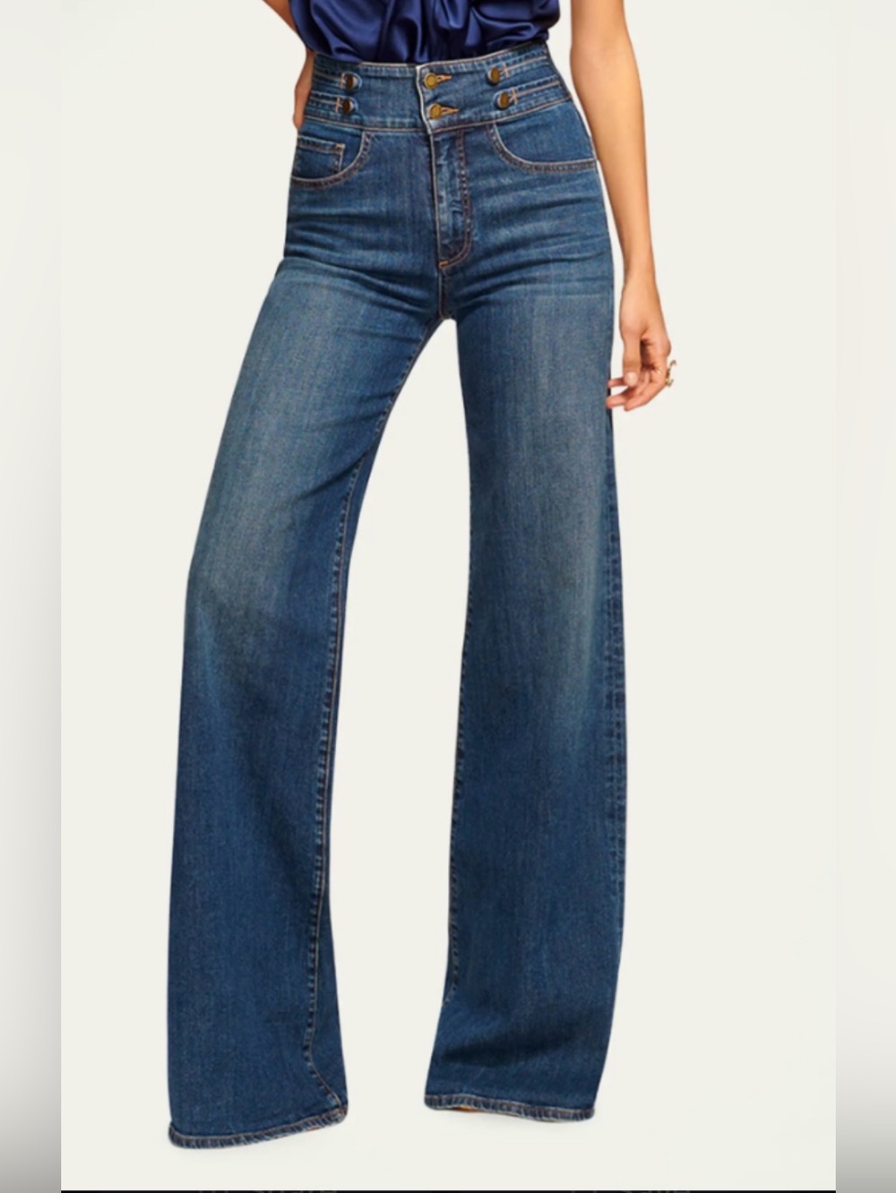 Ramy Brook Dark Blue High-Waist Wide Leg Jeans - Picture 12 of 15